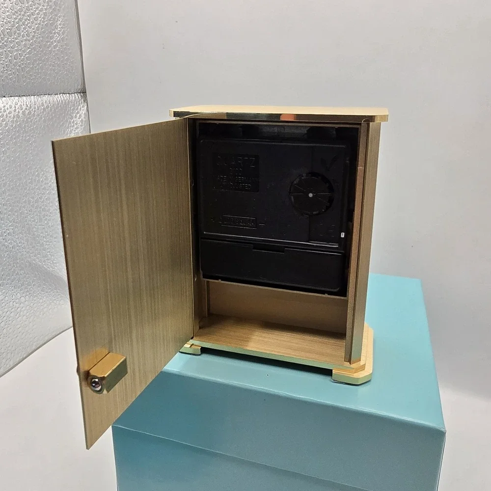 Vintage Tiffany & Co Brass Desktop Clock with Original Box
